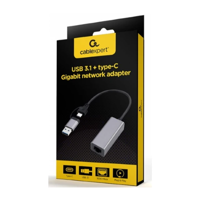 A-USB3AC-LAN-01 Gembird USB 3.1 + type-C Gigabit network adapter, space grey