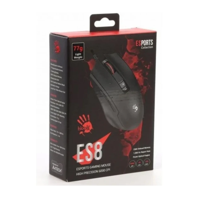 A4-ES8 A4-ES8 A4Tech Bloody Gejmerski opt. mis, 1000Hz/1000-6000Dpi, Black USB 124mm