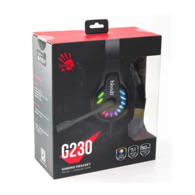 A4-G230 A4Tech Bloody gejmerske slusalice sa mikrofonom, 7.1 SURROUND, 50mm/16ohm, NEON, USB BLACK