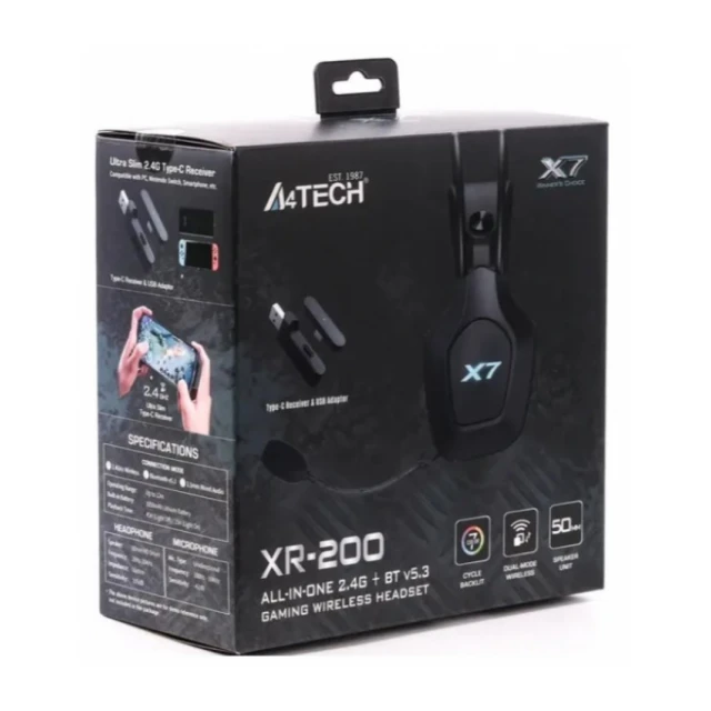A4-XR-200 A4Tech X7 gejmerske slusalice sa mikrofonom, SURROUND, 50mm/16ohm, USB, LED,Bluetooth+2,4G