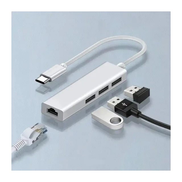 Adapter konverter Tip C -RJ45 100mb/2xUSB 2.0/1xUSB 3.0 Kettz
