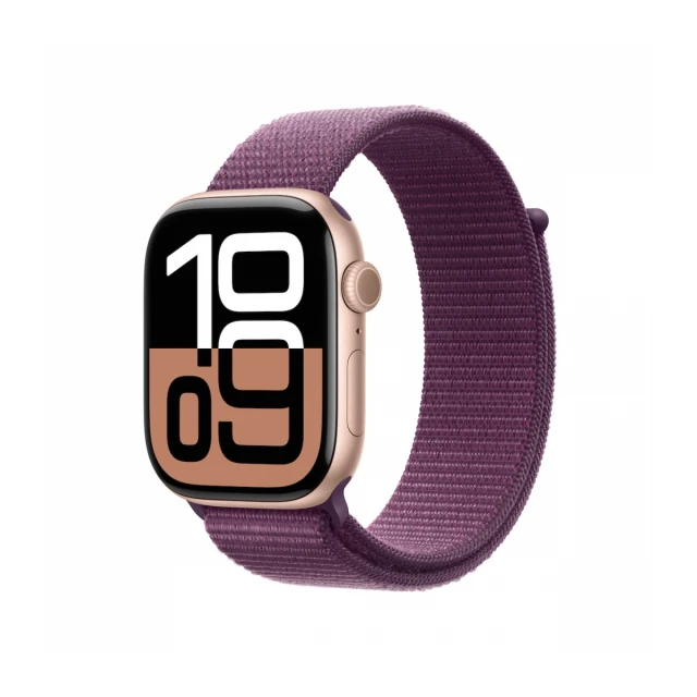 Apple Watch Series 10 GPS 46mm Rose Gold Aluminium Case with Plum Sport Loop