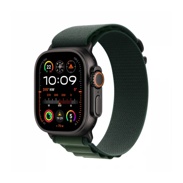 Apple Watch Ultra 2 GPS + Cellular 49mm Black Titanium Case with Dark Green Alpine Loop - Medium