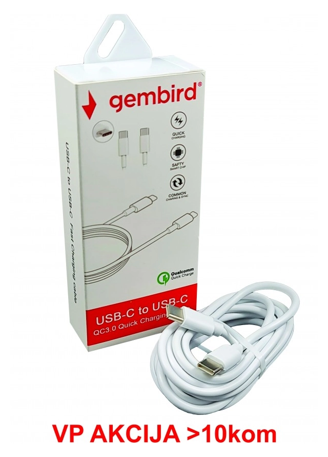 CCP-AMCM-AMCM-1.8M** Gembird USB 2.0 Type-C to Type-C cable (AM/CM), QC3.0, 1.8m WHITE (135) fo