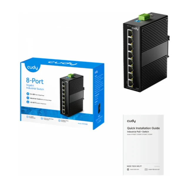Cudy IG1008 8-Port Gigabit Industrial Switch, 8× GbE, Shielded, Dual-Power Redundancy, IP40