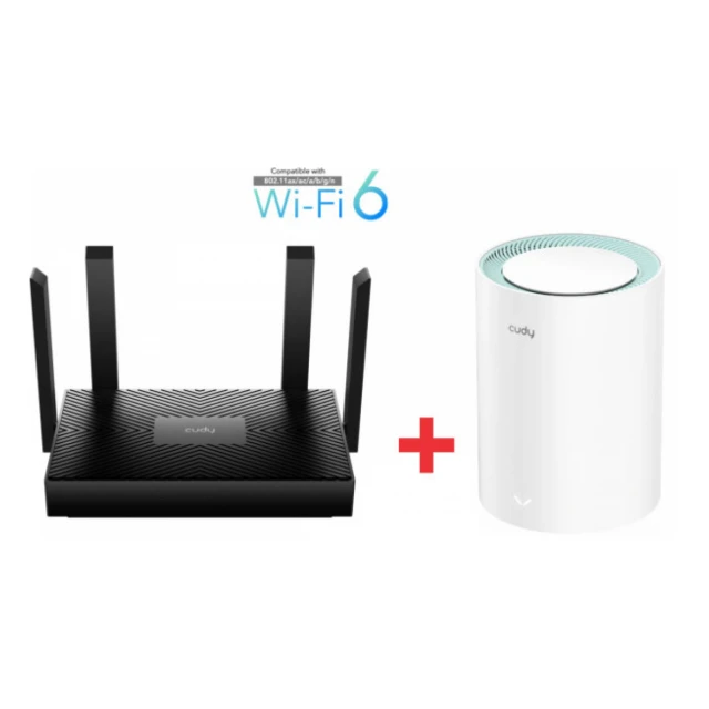 Cudy SET WR1500 AX1500 Dual Band 2.4+5Ghz MESH  Ruter + M1500 1-pack AX1500 Dual Band MESH