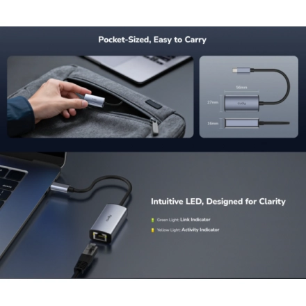 Cudy UE25C, USB-C adapter za Ethernet od 2.5 Gbps, 10/100/1000/2500 Mbps