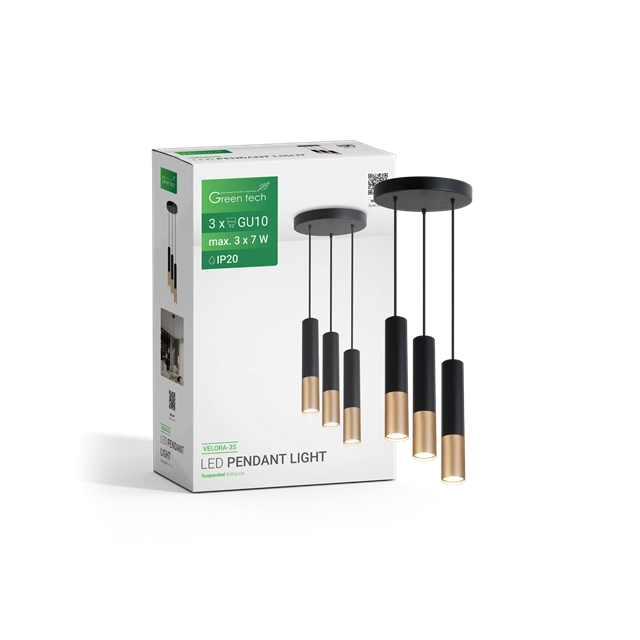 GREEN TECH LED VISILICA GU10 X3 CRNO-ZLATNA