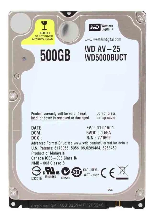 HDD 2.5 * 500GB WD5000BUCT WD AV-25 24/7 5400rpm 16mb SATA 9.5mm