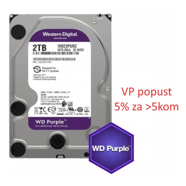 HDD 3.5 ** 2TB WD22PURZ WD Purple 24/7 5400RPM 256MB SATA3