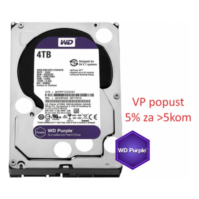 HDD 3.5 ** 4TB WD43PURZ WD Purple 24/7 5400RPM 256MB SATA3