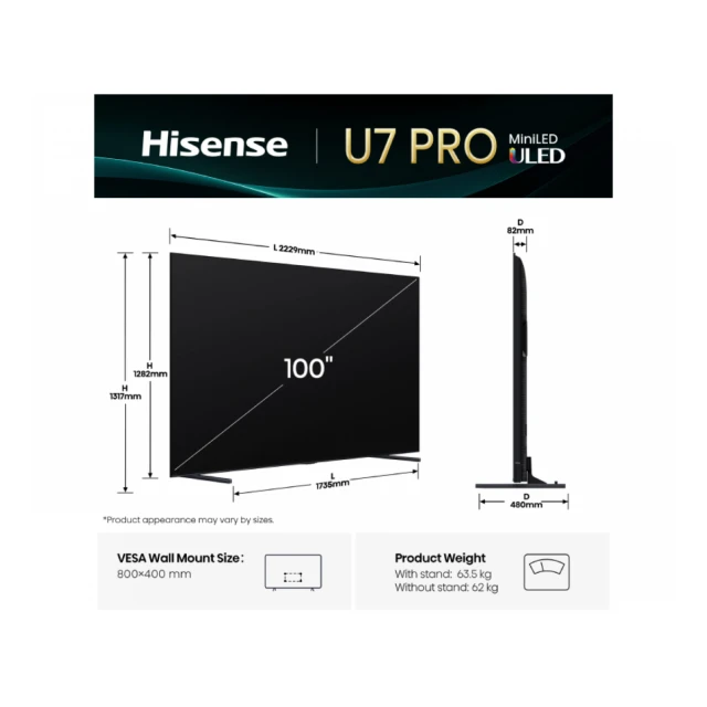 HISENSE 100 inča 100U7Q PRO Mini-LED 4K UHD Smart TV 