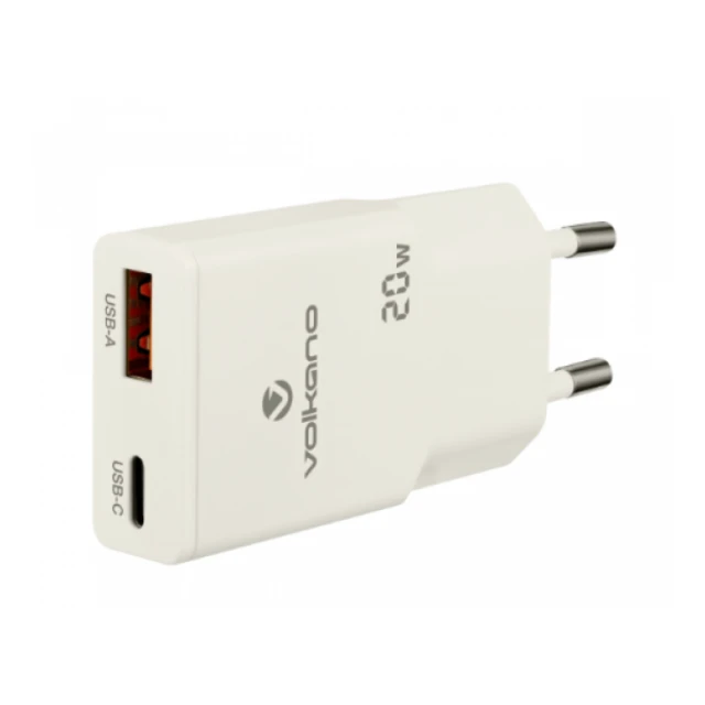 Kućni punjač Volkano Mighty Series VK-8063-WT GaN 20W USB-A + USN-C