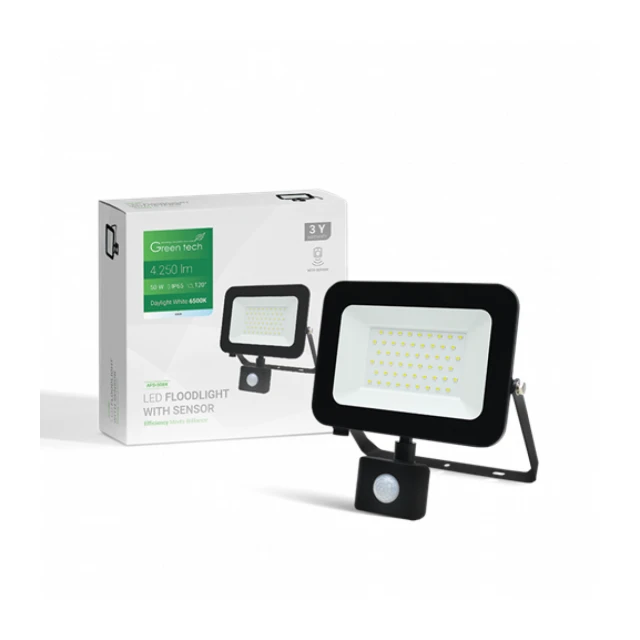 LED REFLEKTOR 50W GREENTECH 6500K CRNI AFS-50BK SENZOR CW