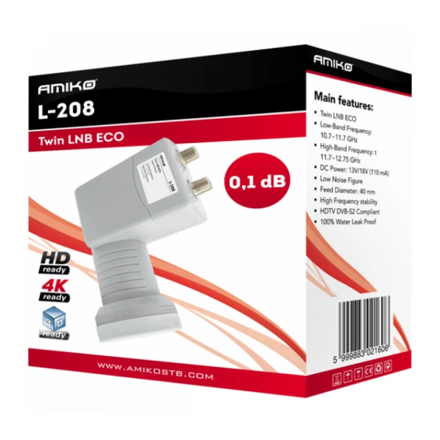 LNB L-208 Twin ECO, sum 0,1dB, vodonepropusan