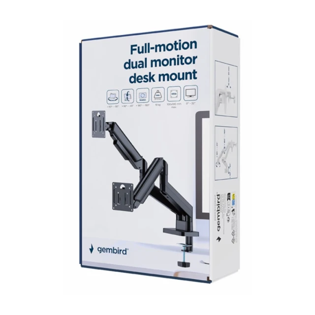 MA-DA2-06 Gembird Podesivi dupli stoni drzac za monitor, tilt, 17-32 max.10kg Black