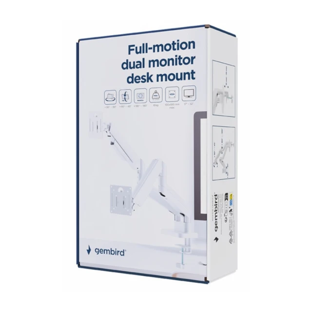 MA-DA2-06-W Gembird Podesivi dupli stoni drzac za monitor, tilt, 17-32 max.10kg White
