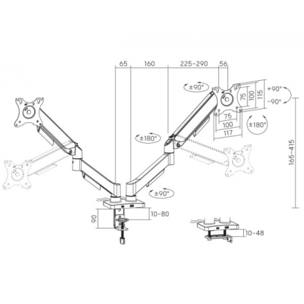 MA-DA2U-01 Gembird Podesivi stoni nosac za 2 monitora sa USB portovima, 17-32, 9kg