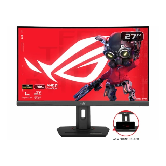 Monitor ASUS ROG XG27WCS 27"/VA,zakrivljen/2560x1440/180Hz/1msGtG/HDMI,DP,USB C/freesync/visina/crna