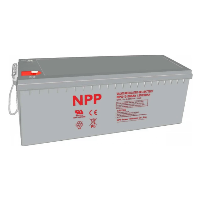 NPP NPG12V-200Ah, GEL BATTERY, C20=200AH, T16, 522x238x218x222, 52,8KG, Light grey