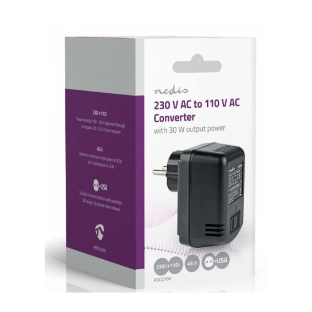 POCO104 Konvertor snage, 230V AC 50Hz, 30W, Euro, Black Omogucava upotrebu opreme iz SAD u Evropi