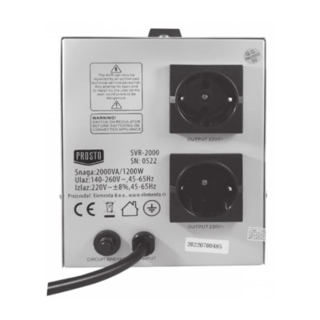 PROSTO stabilizator napona 2000VA SVR-2000