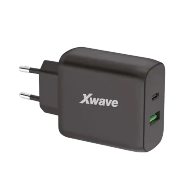 PUNJAC XWAVE GaN65w-AC ZA MOBILNI 65W USB-A + TYP-C BLACK