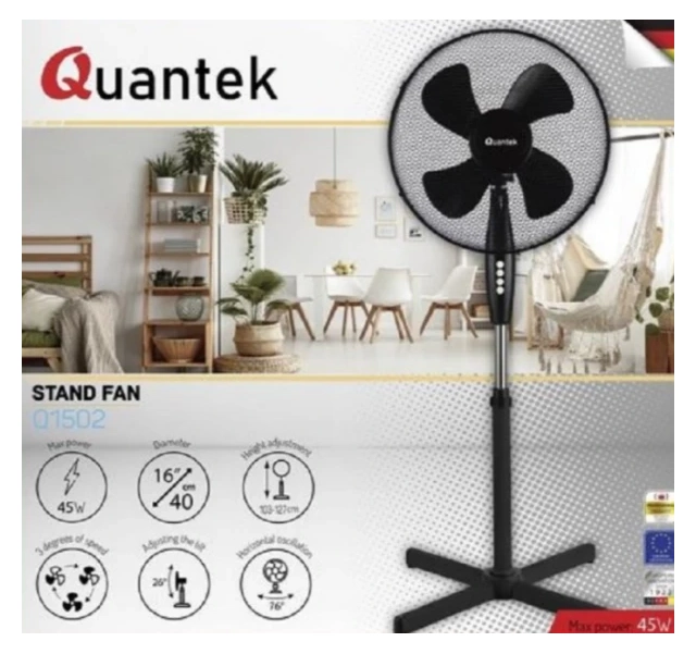 QUANTEK Q1502 Ventilator,45 W,precnik 40 cm,3 brzine,crna