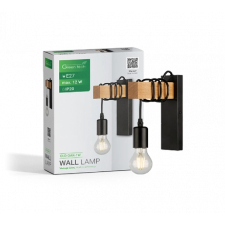 RETRO ZIDNA SVETILJKA E27 DRVO-METAL GREEN TECH