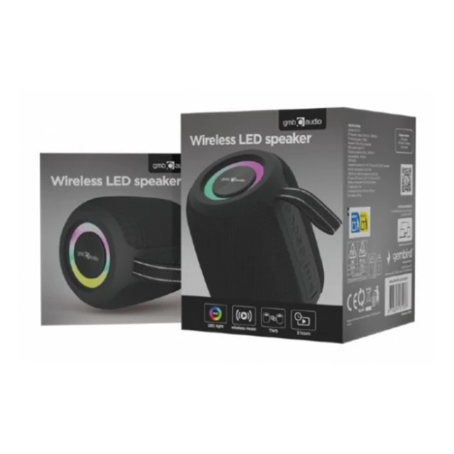 SPK-BT-LED-05-BK Gembird Portable Bluetooth RGB LED TWS speaker, 8W, BT, FM, USB, Handsfree, Black