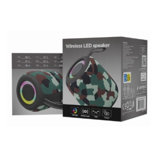 SPK-BT-LED-05-CM Gembird Portable Bluetooth RGB LED TWS speaker, 8W, BT, FM, USB, Handsfree, CAMO