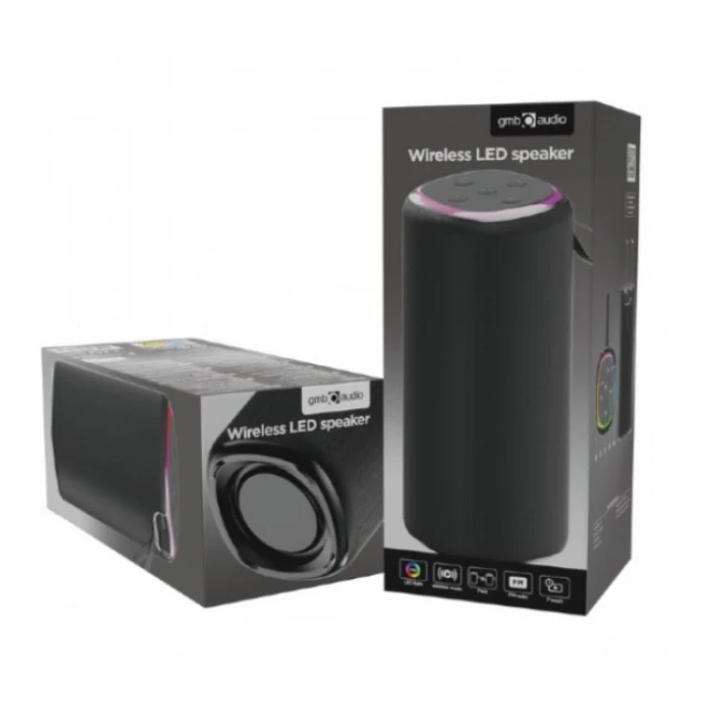 SPK-BT-LED-08L Gembird Portable Bluetooth LED speaker, 10W, BT, FM, USB, Handsfree, Black