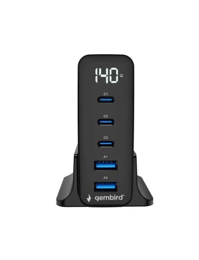 TA-UC-2A3C-PD140-01-BK Gembird 5-port 140 W GaN USB fast charger, black
