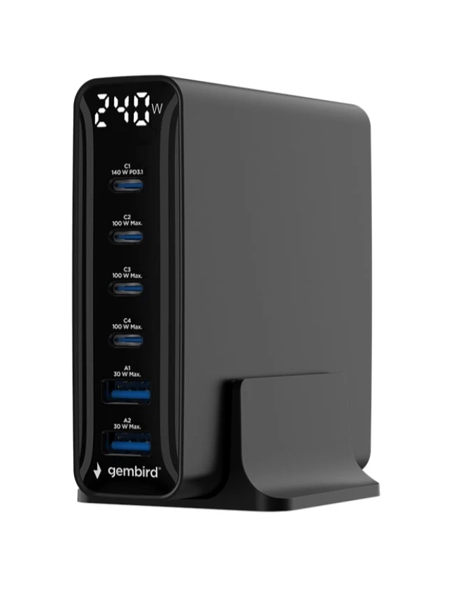 TA-UC-2A4C-PD240-01-BK Gembird 6-port 240 W GaN USB fast charger, black