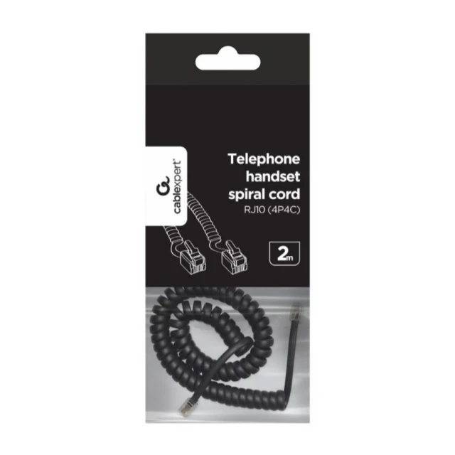 TC4P4CS-2M Gembird Telefonski kabl spiralni za slusalicu, RJ10 (4P4C), 2m, black